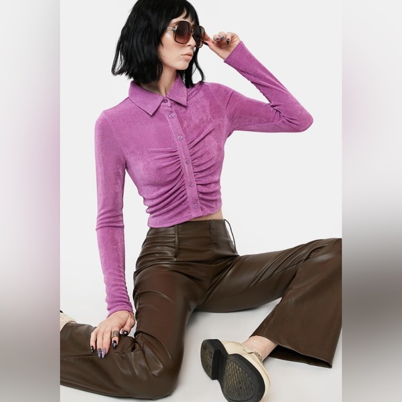 Tops - NWT | Plum Ruched Button Up Top | SZ Small